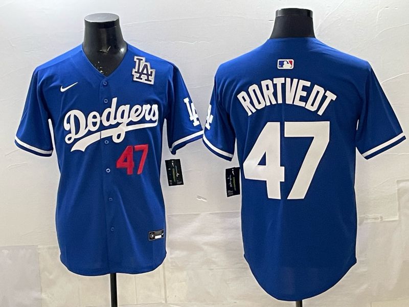 Men 2025 Los Angeles Dodgers #47 Rortvedt Blue Game Nike MLB Jersey style 004